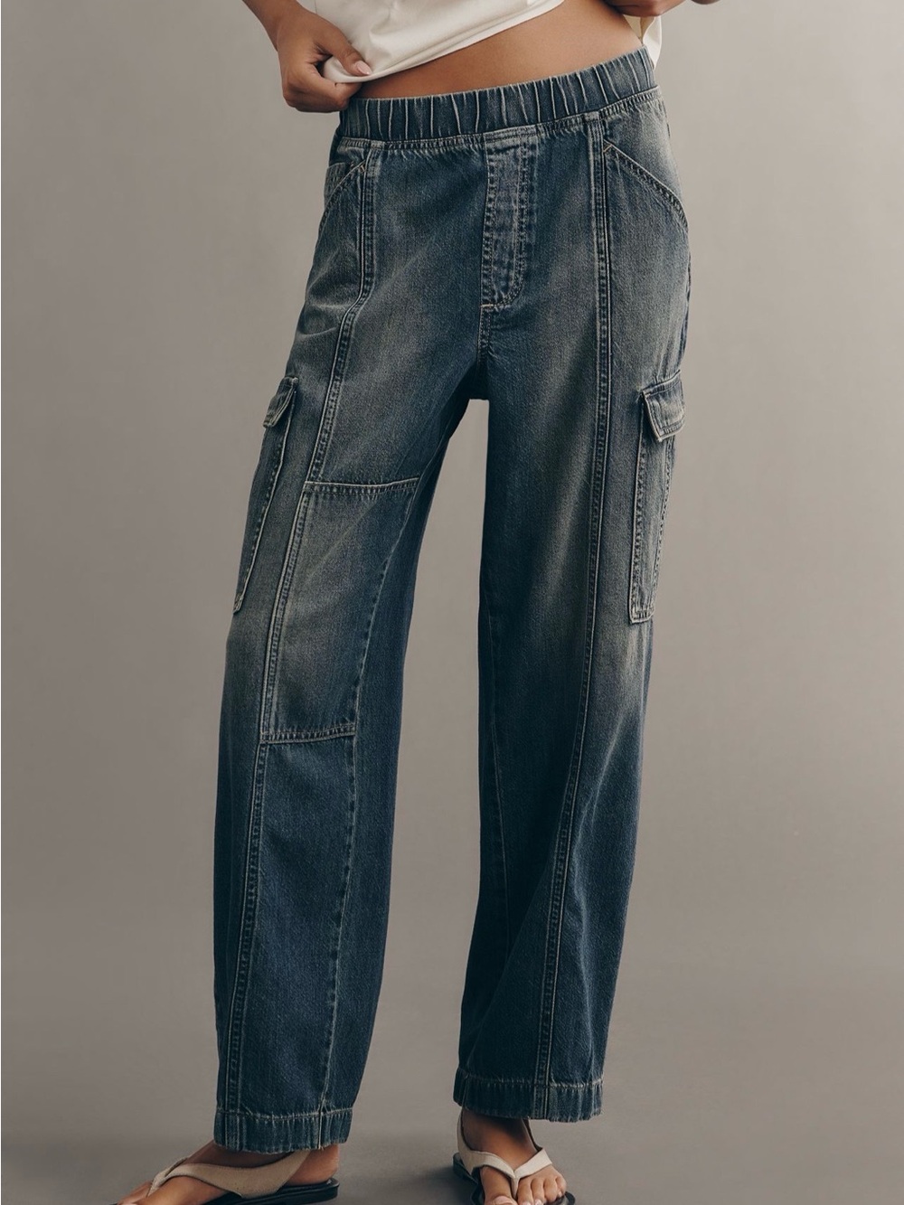 Pilcro Standard Issue  High-Rise Pull-On Tapered Cargo Jeans